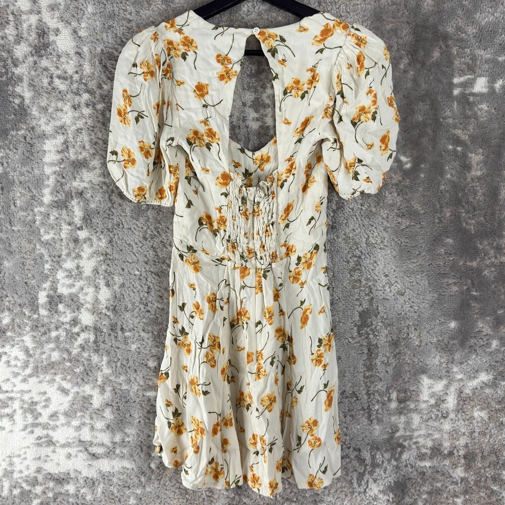 Reformation Size 6 Floral Print Sundress Mini V Neck Short Sleeve Ivory - Picture 3 of 9